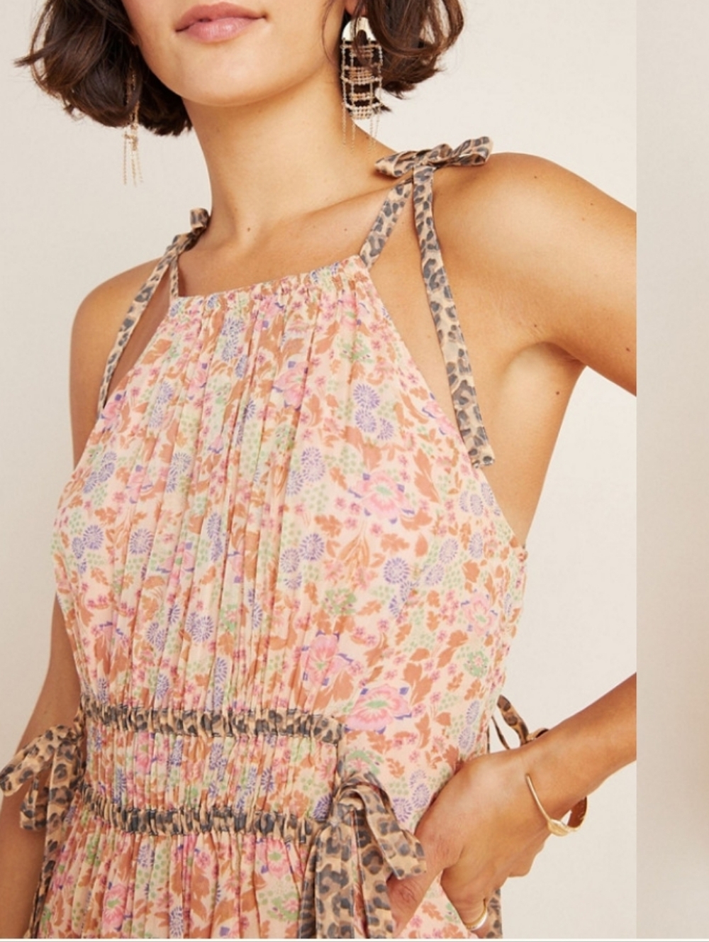 Anthropologie Maeve Clementina Halter Boho Maxi Dress Feminine Floral - Picture 3 of 13